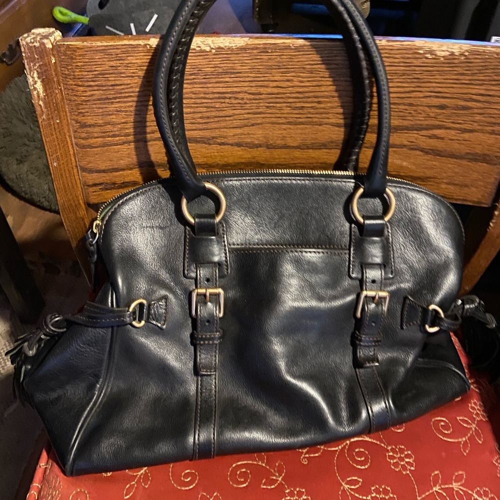 Dooney & Bourke Black Leather Satchel with Gold Hardware